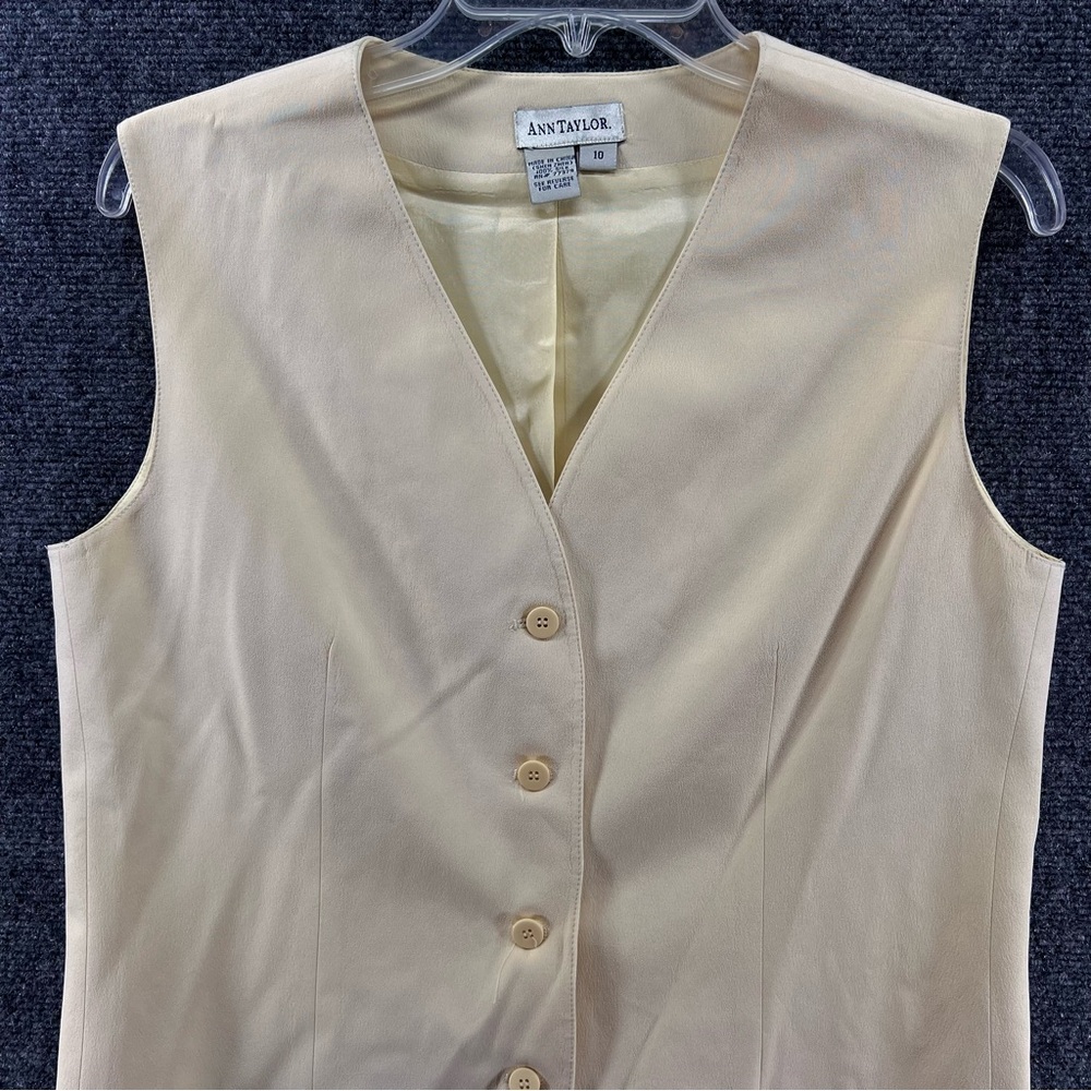 Vtg Ann Taylor Sz 10 100% Silk Vest Top Pale Yellow Poetcore Old Money Tailored - Picture 4 of 7